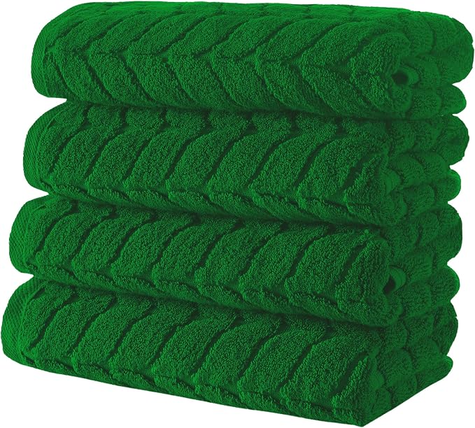 BAGNO MILANO Turkish Cotton Bath Towels, Hand Towels - Soft Plush Jacquard Collection Luxury Towels Set (Royal Green, Hand Towel Set of 4)