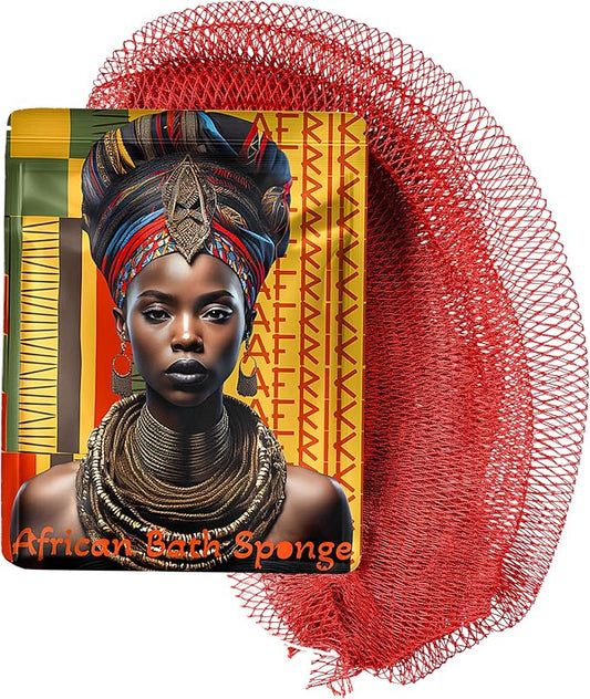 African Net Sponge, Premium Authentic Exfoliating Body Scrubber, Extra Long Stretch Bath Sponge for Shower, Deep Exfoliating Washcloth for Smooth Skin, 1 Pack (Rust)