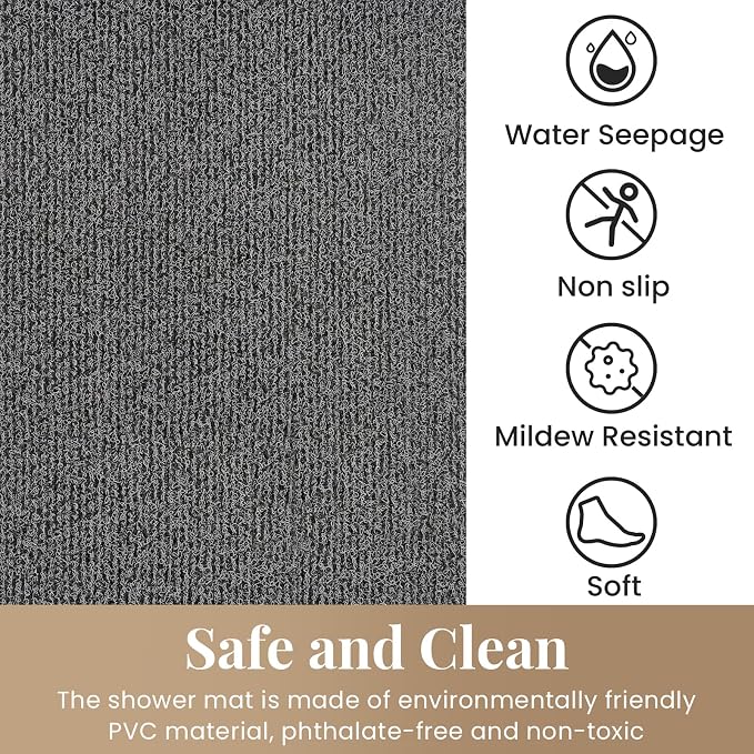 Shower Mat Bathtub Mat Non-Slip,32x24 inch, Soft Tub Mat with Drain,PVC Loofah Bath Mat (Phthalate Free) for Tub and Bathroom,Quick Drying,Black