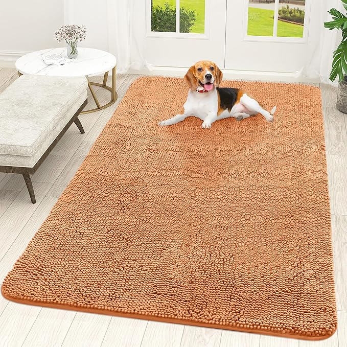 OLANLY Dog Door Mat for Muddy Paws 70x46, Absorbs Moisture and Dirt, Absorbent Non-Slip Washable Doormat, Quick Dry Chenille Mud Mat for Dogs, Entry Indoor Entryway Carpet for Inside Floor, Orange