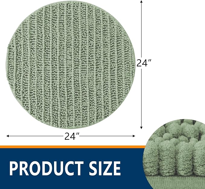 Smiry Bathroom Rugs Mat Round 24x24, Soft Absorbent Chenille Bath Rugs, Non Slip Rubber Backing Machine Washable Quick Dry Bath Mats for Bathroom Floor, Tub, Shower, Home Accessories, Sage Green