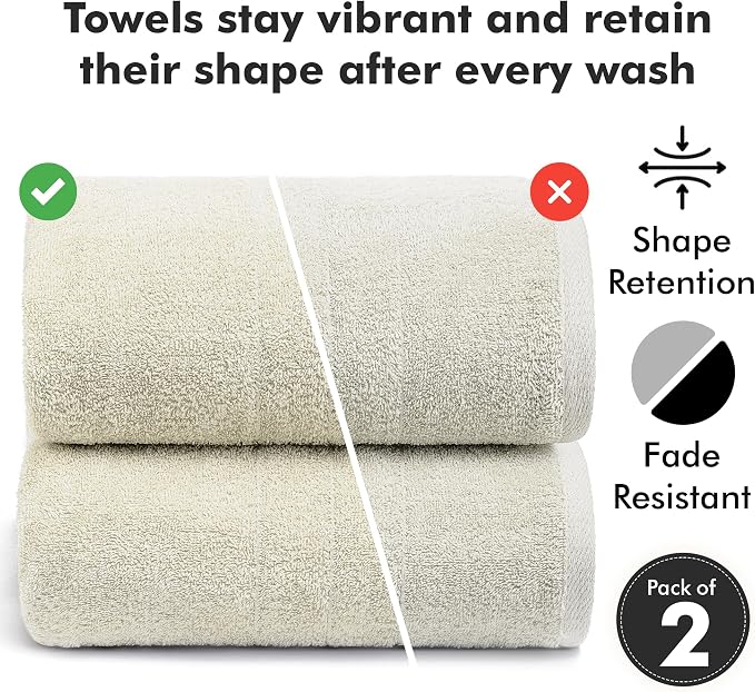 Bath Sheets – 550 GSM Extra Large Bathroom Sheet Set – Pack of 2 Jumbo Towels Ivory (71x35in) – 100% Ring Spun Cotton Soft Quick Dry Large Bath Towels for Adults Hotel Spa Bathroom Use