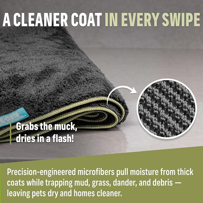E-Cloth Pet Cleaning & Drying Bath Towel - Dog & Cat Towel, Absorbent Quick Dry Microfiber, Fast Puppy Clean, Grabs Outdoor Mud, Grass, Twigs, & Moisture, Easy to Wash - Medium