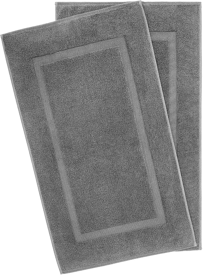 100% Cotton Bath Mats for Bathroom Floor Set of 2 Pack, 20x34 Soft Absorbent Washable Quick Dry Tub Bathmat, Dark Gray
