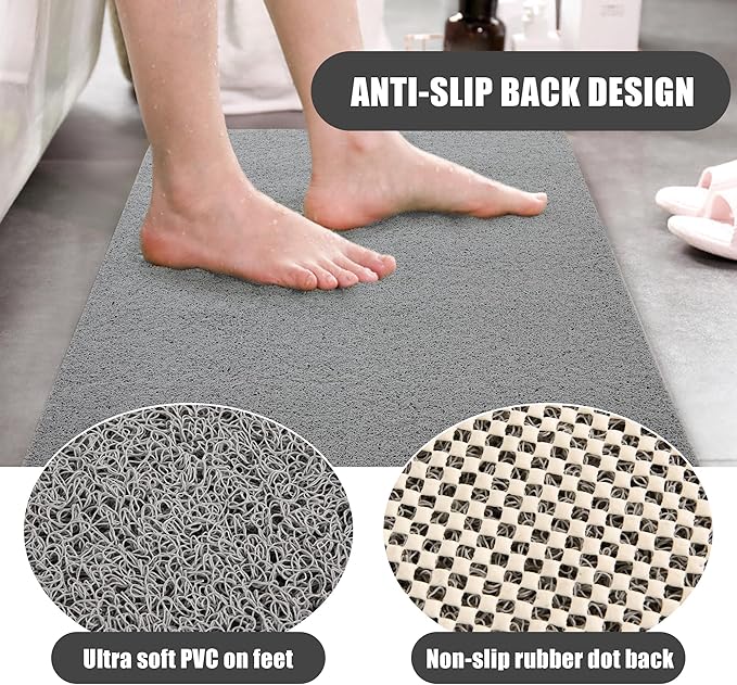 HOMBYS 58 x 32 Extra Large Shower Mat for Shower Stall Tub, Non Slip Bath Mat Bathroom Accessories, PVC Loofah Mats for Shower and Bathroom, Quick Drying, (Grey, 58"x32")
