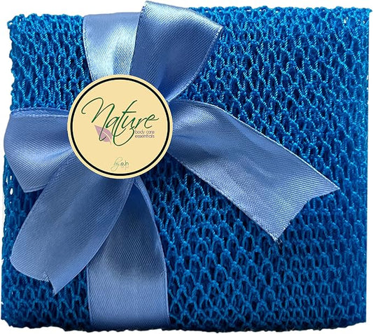 Net Bath Sponge, Customized N1 Weave, Long, NKN Naturals, Skin Exfoliation, African, Porous, Stretches to Approximately 49" (Sea Blue).