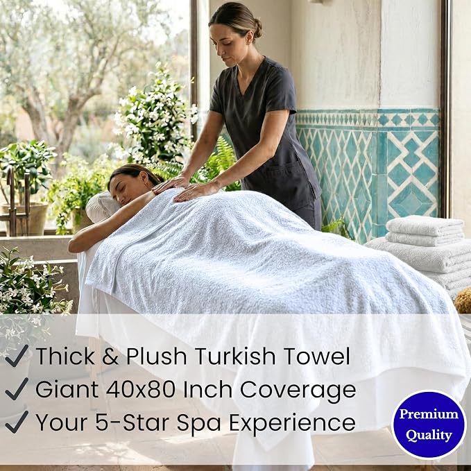 SALBAKOS Luxury 100% Turkish Cotton Bath Sheets 40x80 in Oversized Extra Large Bath Towels | Premium Hotel Quality Thick Soft Absorbent Turkish Towel for Spa Beach (Pack of 1, White, Jumbo Bath Sheet)
