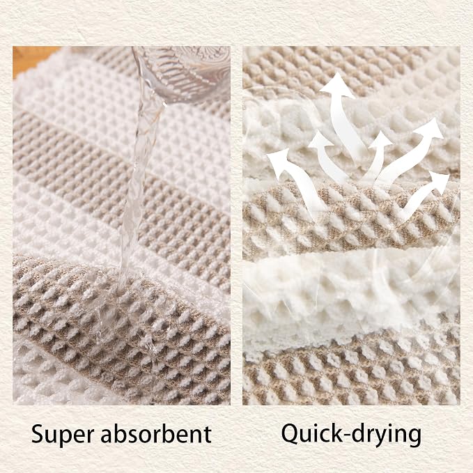 Waffle Bath Mat Non Slip, Boho Bathroom Rug, Super Absorbent Quick Dry Bathroom Mat, Soft Farmhouse Bath Rug with Tassels, Small Washable Shower Mats for Floor 16"x24", White and Taupe