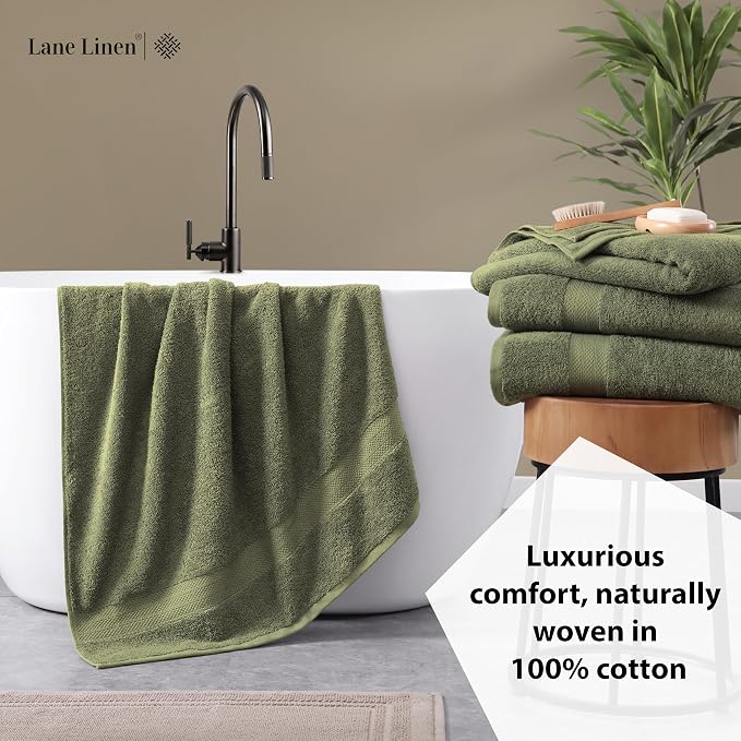 LANE LINEN 100% Mercerized Cotton Bath Sheet Set of 4 (35"x66") - Quick Drying, Ultra Soft & Durable Extra Large Towel Sets - Fade Resistant, Highly Absorbent - Oversized Daily Use Towels - Oil Green