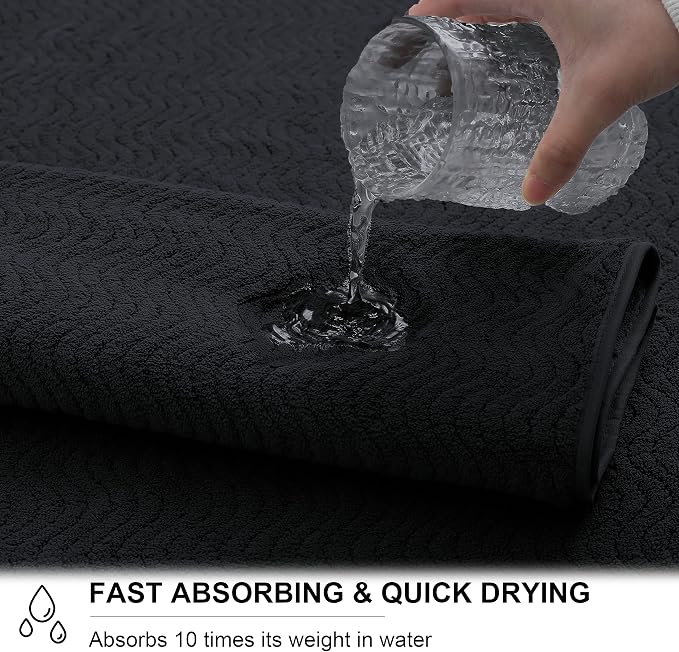 Smuge Ultra Soft 8 Piece Textured Bath Towel Set for Bathroom Shower Pool, Kitchen, Quick Dry, Lightweight Highly Absorbent - 2 Oversized Bath Towel Sheets, 2 Hand Towels, 4 Washcloths - Black