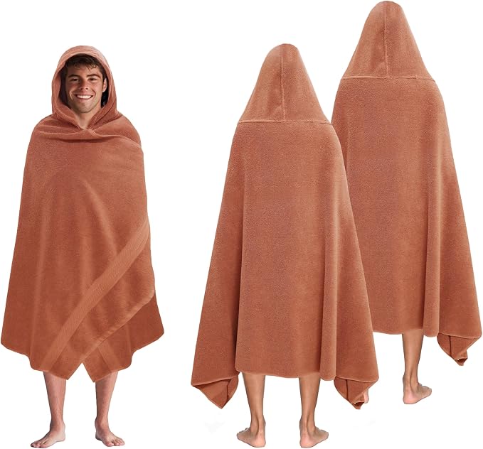 COTTON CRAFT Giant Hooded Towel – 2 Pack Oversized Extra Large 35 x 70 - Plush 600 GSM Soft Towel with Hood for Adults - Absorbent 100% Cotton Ringspun Terry Pool Beach Bath Sheet Wrap – Mocha
