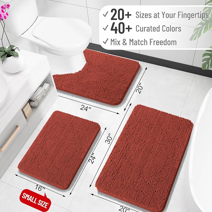 OLANLY Bathroom Runner Rugs 59x24, Soft Absorbent Chenille Bath Rugs, Rubber Backing Quick Dry, Machine Washable Long Bath Mats for Bathroom, Tub and Shower, Home Decor Accessories, Rustic Terracotta
