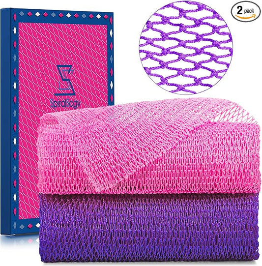 2 Pieces African Net Sponge – Real Authentic Exfoliating Bath Sponges for Silky Smooth Skin, Deep Cleansing Mesh for Full Body, Quick-Drying & Travel-Friendly (Purple Rose)