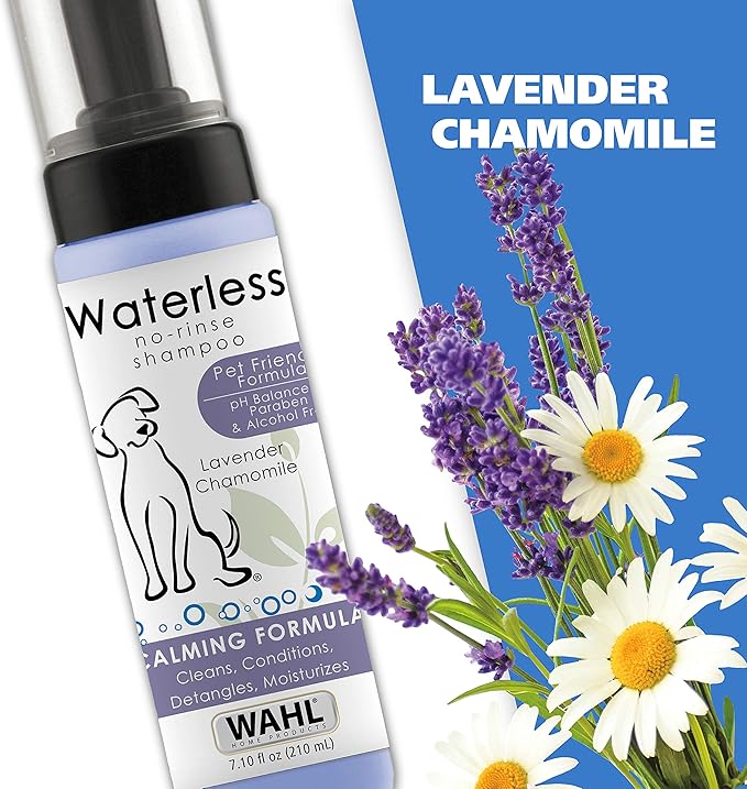 Wahl USA Pet Friendly Waterless No Rinse Shampoo for Animals – Lavender & Chamomile Scented - Cleaning, Conditioning, Detangling, & Moisturizing Shampoo for Dogs – 7.1 Oz - Model 820014A (Pack of 2)