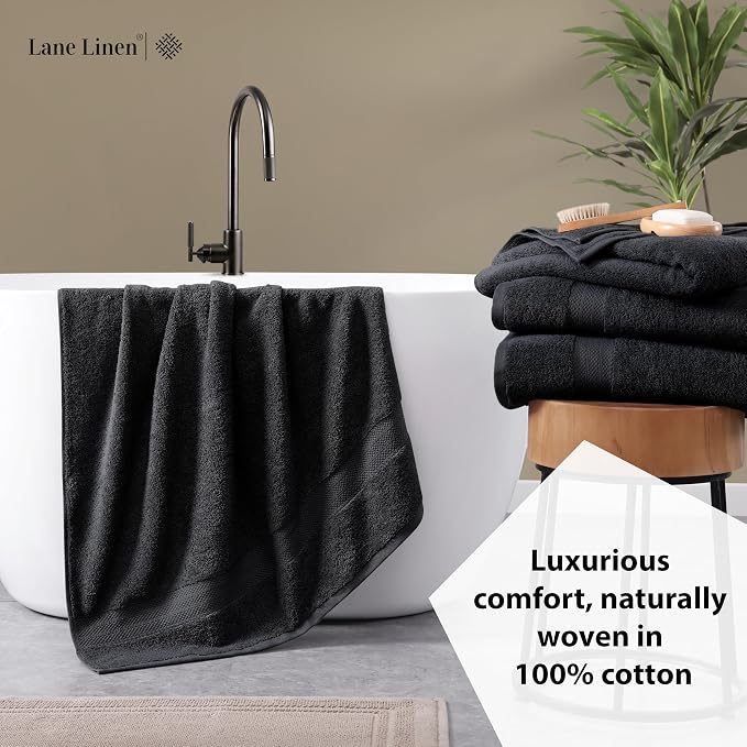 LANE LINEN Bath Towels Large - 2 Pack - 100% Cotton Bath Sheet - Fade Resistant, Machine Washable & Highly Absorbent - Oversized Luxury Towels for Bathroom - Hotel Quality Black Towels