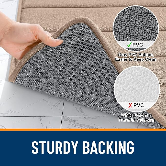 OLANLY Memory Foam Bath Mat 40x32, Super Soft Absorbent Bathroom Rugs, Quick Dry, Machine Washable Shower Floor Rugs, Bathmat Carpet, Bathroom Home Decor Accessories, Tan