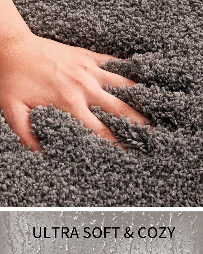 Bathroom Rugs Non Slip Washable, Ultra Thick Soft Microfiber Absorbent Bath Mats, High Density Foam Latex Non Slip Backing Bath Rugs, Fluffy Floor Carpet for Tub&Shower 24x17, Darkgrey