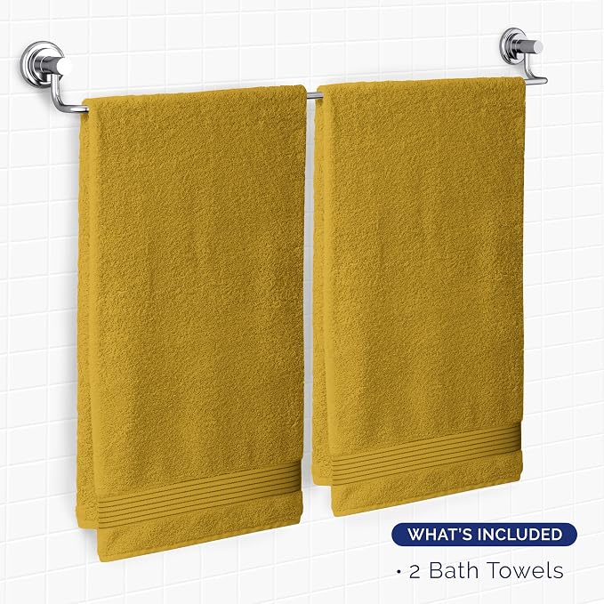 Elegant Comfort Premium Turkish Cotton 2 Pack Bath Towel Set - 27 x 54 inch, Luxurious Hotel Spa Quality 100% Turkish Cotton 2PC Bath Towel Set - Highly Absorbent - Soft Bathroom Towels, Gold