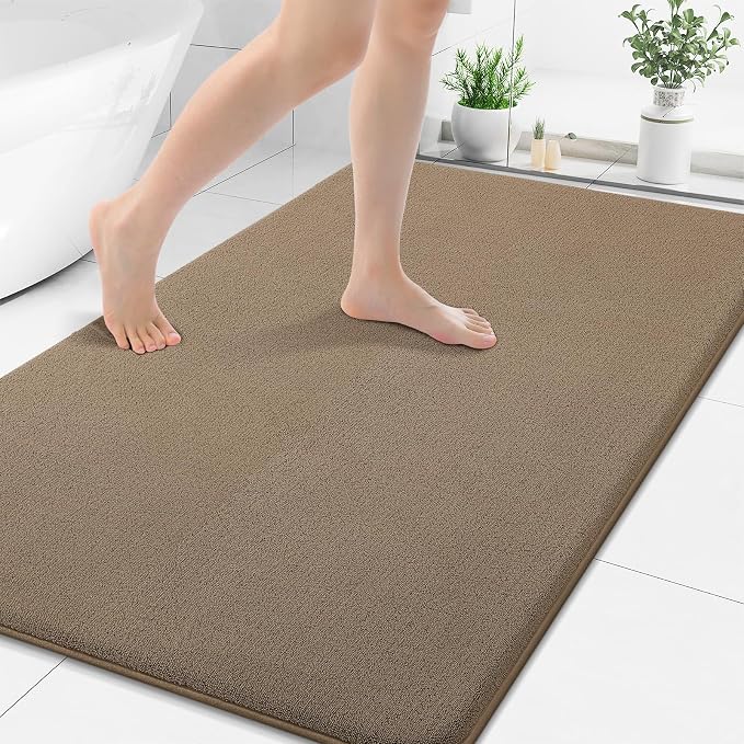 Smiry Memory Foam Bath Mat 50x30, Extra Soft Bathroom Rug, Ultra Absorbent, Quick Dry, Machine Washable Bathroom Mat for Shower, Tub & Floor Decor, Camel