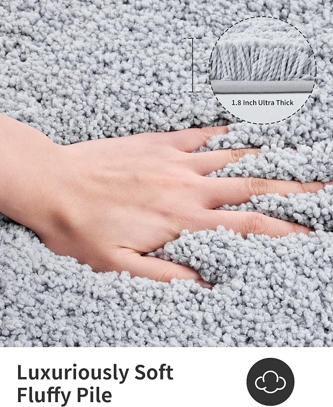 ILANGO Silver Bathroom Rugs 60" × 24" Non Slip & Super Absorbent Extra Thick Soft, Washable Bath Carpet Runner for Floor, Microfiber Plush Shaggy Bath Mats with Tub for Droom Bathtub Shower Room