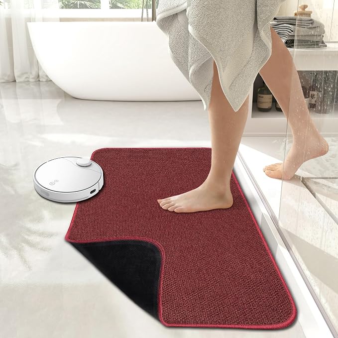 Bosap Bath Mat,Ultra Thin Bathroom Rugs,Rubber Bath Mats for Bathroom,No Slip Bath Rugs,Quick Dry,Machine Washable,Low Pile,Absorbent,Shower Outside,Sink,Home Decor Accessories.Red,2'x3'(24x36inch)