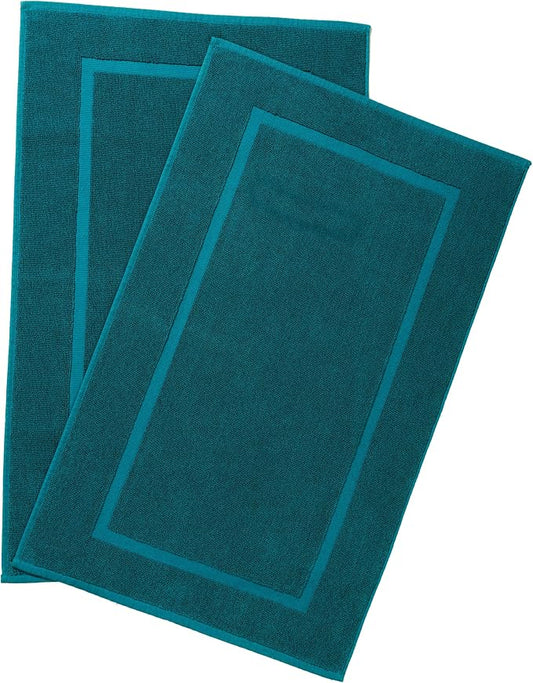 HILLFAIR-900 GSM-100% Ringspun Cotton Floor Towels mat- Hotel-Spa Tub-Shower Bathroom Floor mat Towels- 21 x 34 Inch - Terry Cotton Bath Mats, Machine Washable, Absorbent- 2 Peice Towel Set- Teal