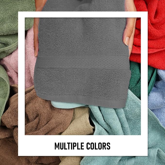 Luxury 8 Piece Set, 2 Bath Towels 2 Hand Towels 4 Washcloths, 100% Cotton Towels for Bathroom, Home, Spa, Hotel & Gym – Ultra Soft, Highly Absorbent, Quick Dry (Light Grey)