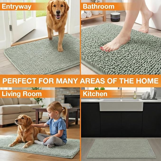 Neater Pets Muddy Paws Dog Door Mat 30” x 20” – Super Absorbent & Quick-Dry Chenille Doormat for Trapping Dirt, Water, Mud - Non-Slip & Machine Washable Pet Rugs for Entryway, Indoor Mud Mats, Green
