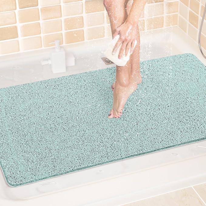 LuxStep Shower Mat Bathtub Mat,40x24 inch, Non-Slip Bath Mat with Drain, Quick Drying PVC Loofah Bathmat for Tub,Shower,Bathroom,Green