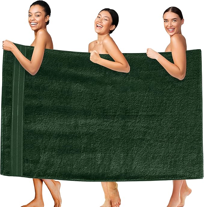 Elegant Comfort Three Line Popcorn Extra Large Luxury Bath Towel - 40" x 80" inch, Premium Hotel Spa Quality 1 Piece Oversized Bath Sheet 100% Turkish Cotton Super Soft Highly Absorbent, Forest Green