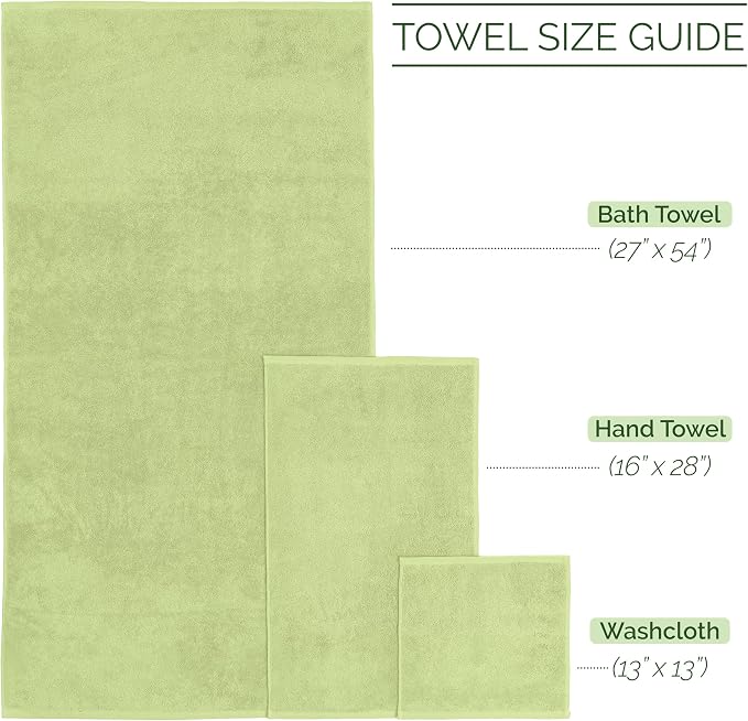 Elegant Comfort Luxury 6-Piece Towel Set, Premium Soft 100% Turkish Cotton, Three Line Popcorn Design 2 Bath Towels, 2 Hand Towels and 2 Washcloths Towel Set - Quick-Drying and Absorbent, Sage Green