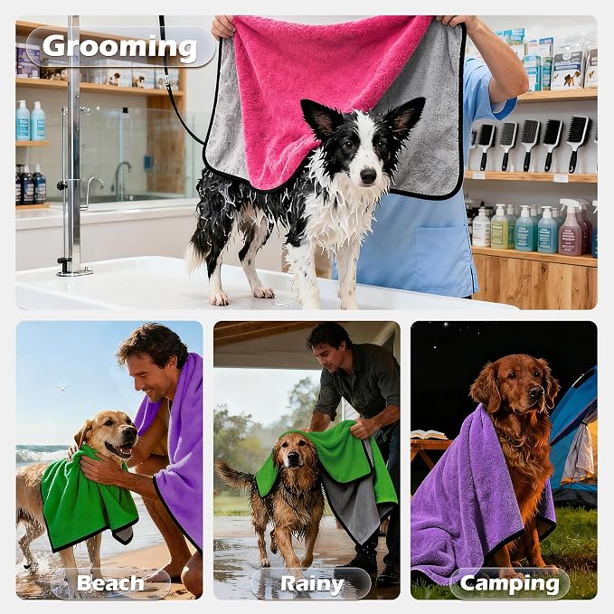 MICOOYO Dog Towels for Drying Dogs 3 Pack, Ultra Absorbent Microfiber Pet Bath Blanket | Quick Dry Towel for Dogs and Cats, 20"x40", M