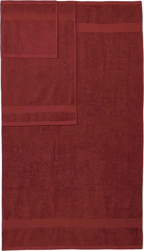 Amazon Basics Fade-Resistant 100% Cotton Washcloths for Bathroom, Soft Absorbent, 6-Piece, Crimson