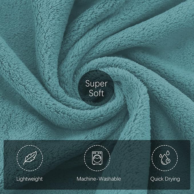 TENSTARS Luxury Silk Hemming Towel Set - Light Thin Quick Drying - 2 Bath Towels 2 Hand Towels 2 Washcloths - Ultra Soft Microfiber Towel for Bath Fitness, Sports, Yoga, Travel (Teal 6 Pieces)