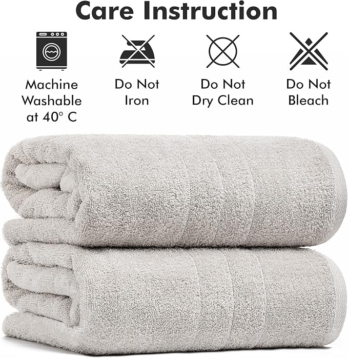 Bath Sheets – 550 GSM Extra Large Bathroom Sheet Set – Pack of 2 Jumbo Towels Light Grey (71x35in) – 100% Ring Spun Cotton Soft Quick Dry Large Bath Towels for Adults Hotel Spa Bathroom Use