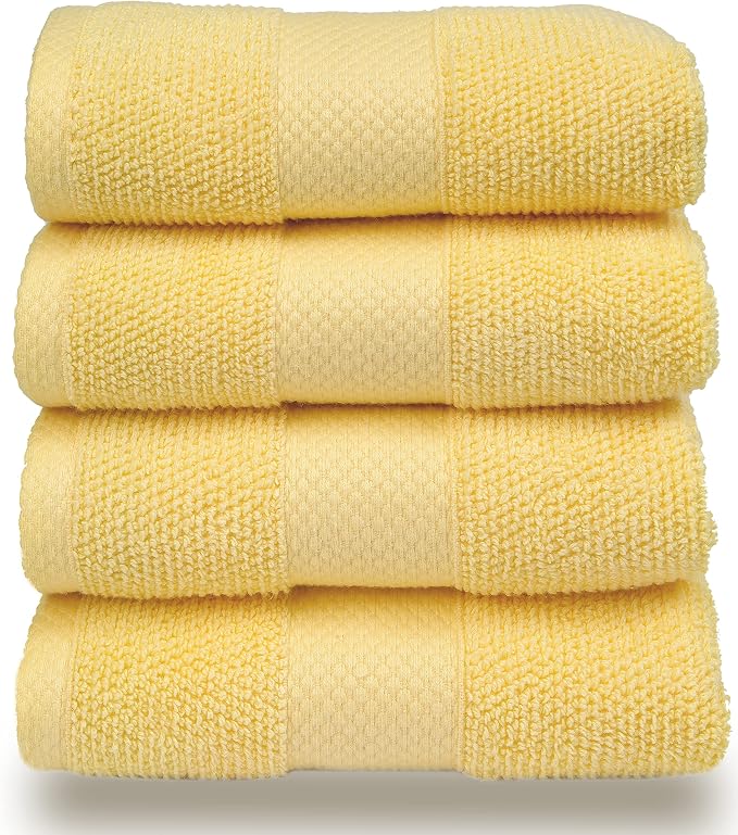 MAURA Premium Washcloths Set 100% Cotton. 4 Piece Ultra Absorbent Quick Dry Soft Terry Wash Clothes for Bathroom, Hotel and Spa Quality, Yellow