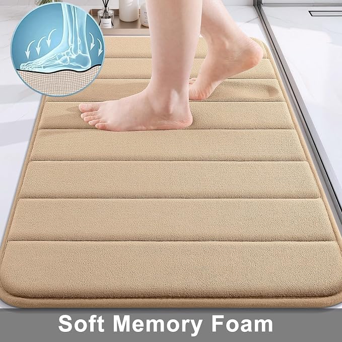 Buganda Memory Foam Bath Mat, 59" x 20", Ultra Soft Bathroom Rugs, Water Absorbent and Machine Washable Bath Rug Runner for Bathroom, Shower, and Tub, Camel