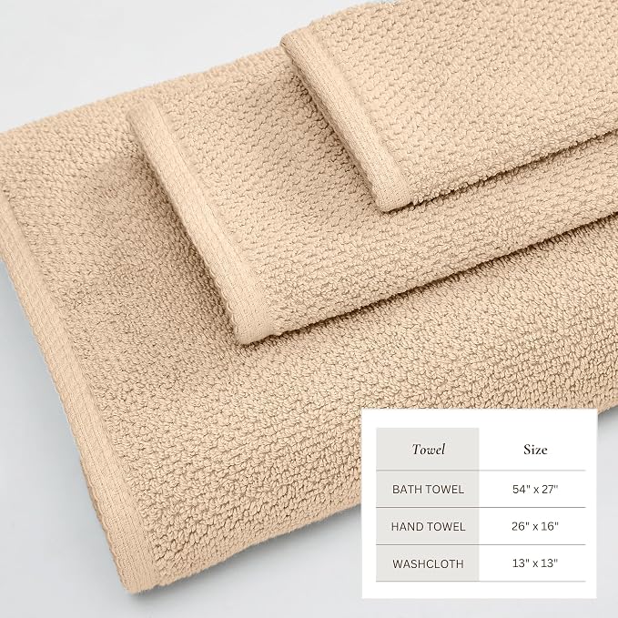 Great Bay Home 100% Cotton 6 Piece Towel Set - Absorbent, Quick-Drying, Durable Bath Towels for Bathroom Decor - Low-Twist, Two-Ply Fibers (Taupe)