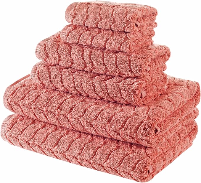 BAGNO MILANO Turkish Cotton Bath Towels, Hand Towels - Soft Plush Jacquard Collection Luxury Towels Set (Coral Red, Towel Set of 6)