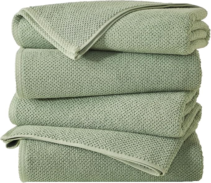 Great Bay Home 100% Cotton 4 Pack 54x27 Bath Towel Set - Absorbent, Quick-Drying, Durable Towels for Bathroom Decor - Low-Twist, Two-Ply Fibers (Eucalyptus)