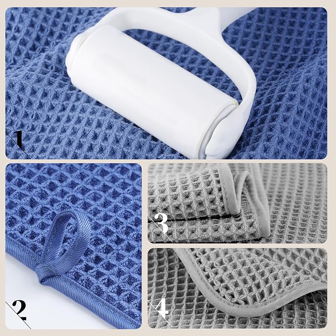 POLYTE 430 GSM Microfiber Oversize Quick Dry Lint Free Bath Towel, 60 x 30 in, 4 Pack (Waffle Weave)