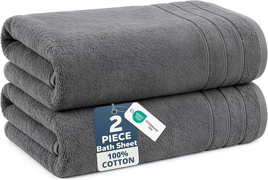 Casa Platino 100% Cotton Bath Sheets Set of 2 (36"x72") - Ring Spun Cotton Extra Large Bath Towels Sets - Quick Dry, Soft & Absorbent Oversized Grey Towels Set - Minimal Lint & Fading - Ultimate Grey