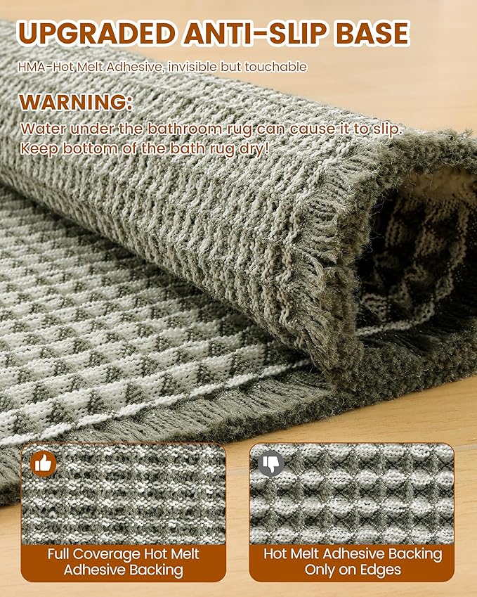 Smiry Waffle Bath Mat 60x24, Extra Soft Absorbent Bathroom Rugs, Non Slip Machine Washable Quick Dry Bath Rugs for Bathroom Floor, Tub, Shower, Home Decor Accessories, Green & Cream