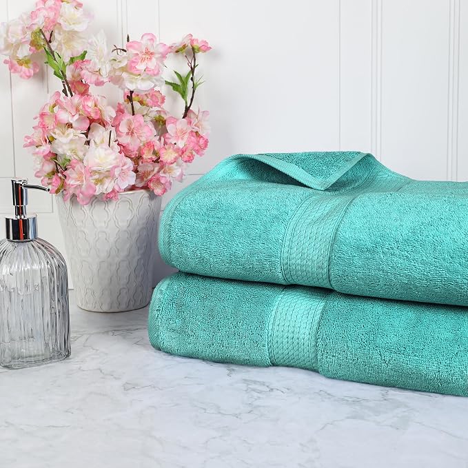 SUPERIOR Egyptian Cotton Pile Plush Bath Sheet, 2 Piece Set, Turquoise | Highly Absorbent, Ultra Soft Luxury 800 GSM Towel Set for Bathroom, Shower, Hotel Essentials Oversize Plush Madeline Towels