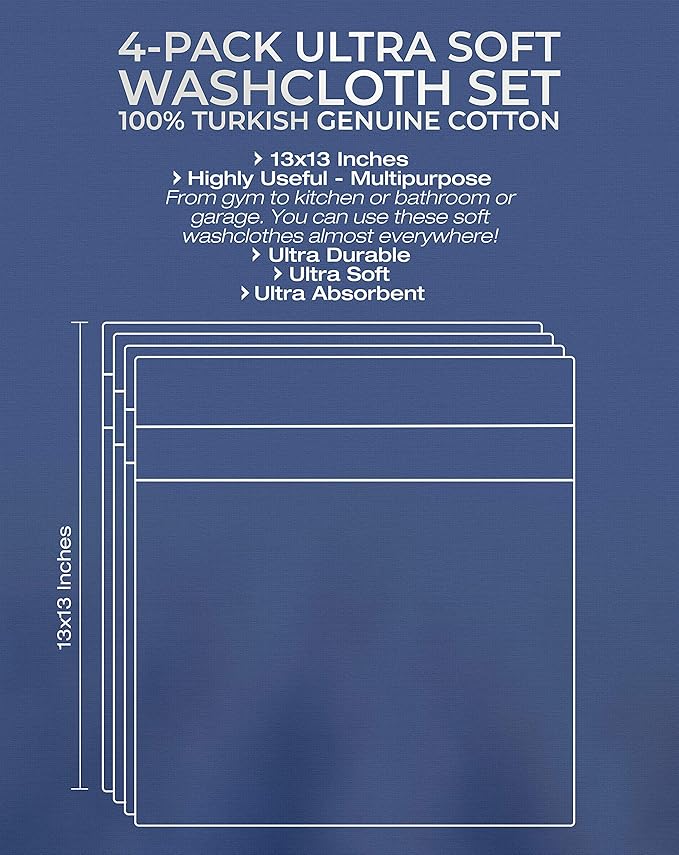 American Veteran Towel, 100% Cotton Turkish Washcloths for Bathroom Essentials 4 Pack, Soft Absorbent Wash Cloths Quick Drying Small Towels Washrags, Black