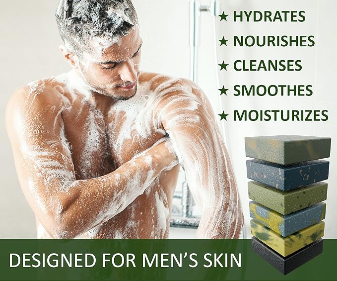 NATURAL AMERICAN ELEMENTS Men's Bar Soap - Masculine Scents, 100% Natural Soap for Men - Essential Oils, Organic Shea Butter - Made in USA, Body Wash - 5 oz (6pk) | 100% Natural, Essential Oils, Organic Shea Butter, Made in USA, Body Wash