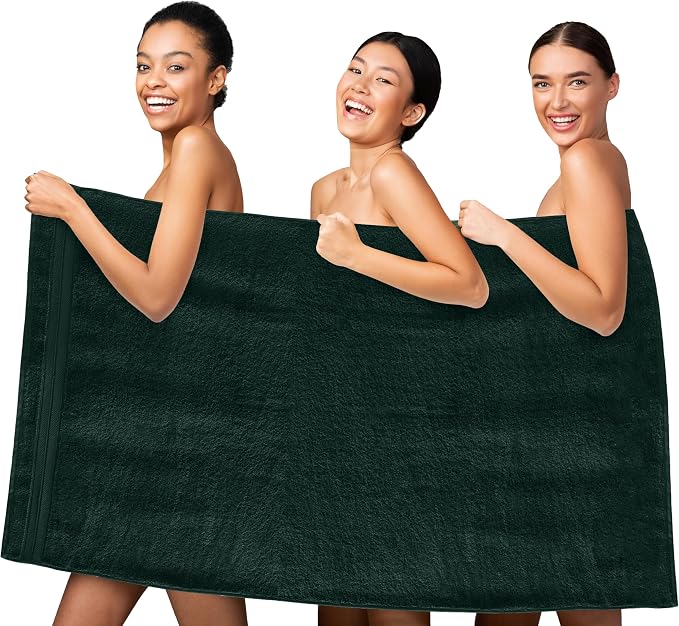 Elegant Comfort Three Line Popcorn Towel Set for Bathroom 35 x 70 inches, Premium Hotel Quality 1-PACK Jumbo Towels, 100% Turkish Cotton, Soft and Durable, Quick Dry and Highly Absorbent, Forest Green