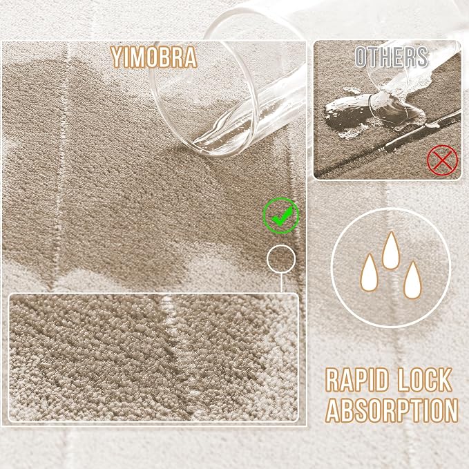 Yimobra Memory Foam Bath Mat Set 2 Piece - Super Soft Absorbent Quick Dry Bathroom Toilet Rugs, Machine Washable Non Slip Floor Carpet for Tub Shower & Single Sink (31.5x20 & 24x20, Beige)