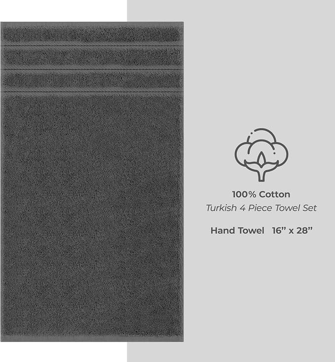 American Soft Linen 100% Cotton Luxury Turkish Towels, 4 PC Hand Towel Set | Soft Absorbent Quick Dry OEKO Tex Standard 100 Certificated Durable Machine Washable Breathable Premium Hotel Quality