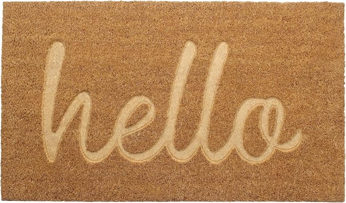 Croft&Cane Coco Coir Doormat - Non Slip Welcome Doormat with Deep Groove Dirt Trapping Hello Design - Low Profile Front Door Mat - Indoor Outdoor Entryway Patio Rug - 17 x 30 Inches